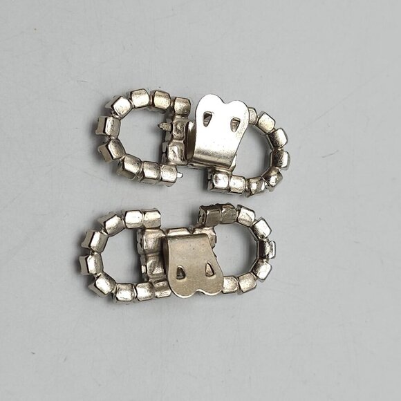 Vintage Bow Clear Rhinestone Silver Tone Oval Rectangular Shoe Clips - Picture 3 of 4